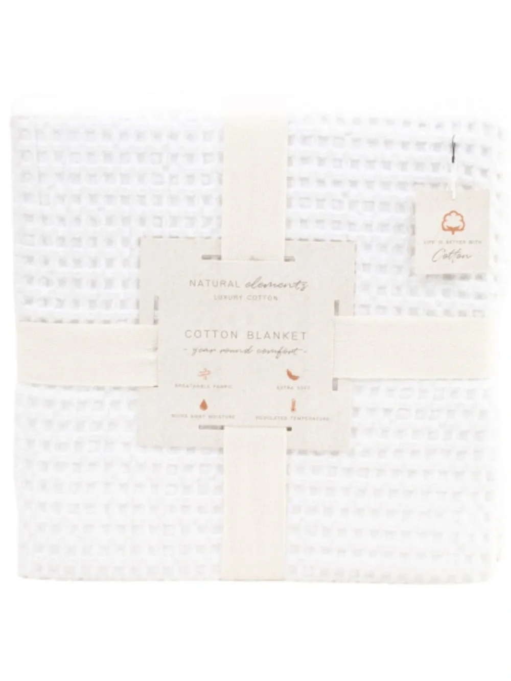 Natural Elements Cotton Waffle Weave Blanket - White